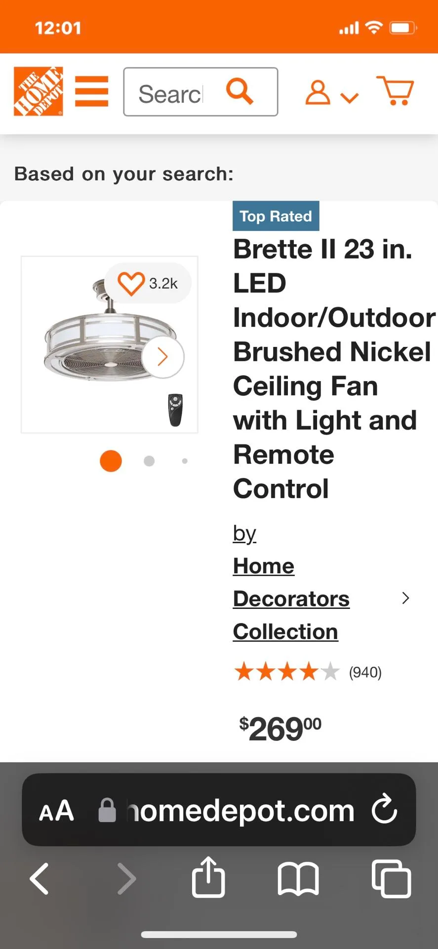 Ceiling Fan With Remote Home Decorators NickelBrushed thumbnail