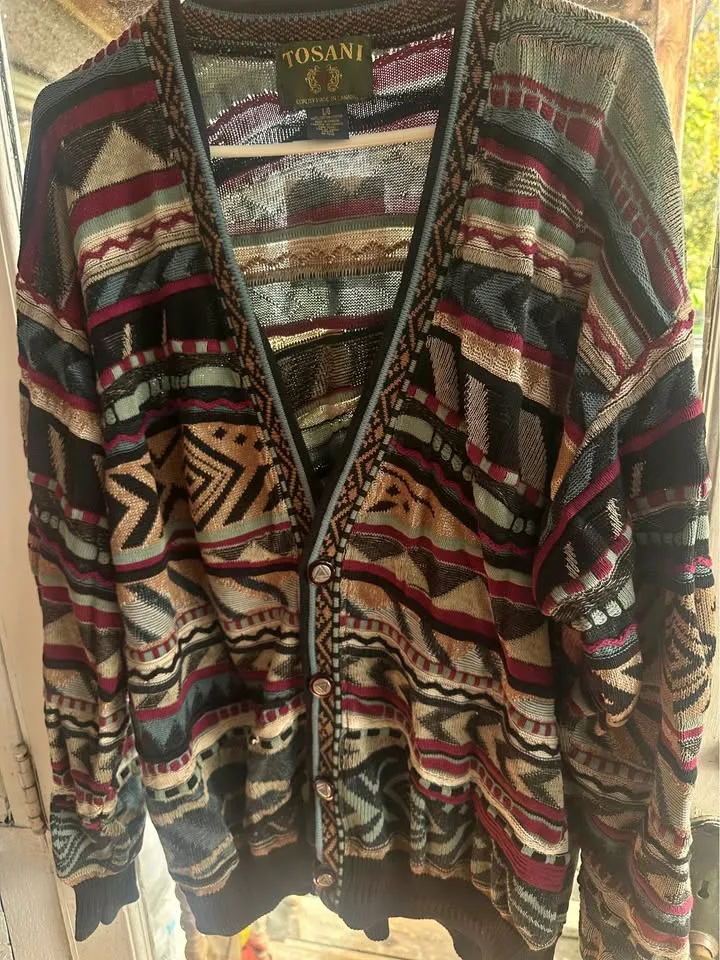 VINTAGE TOSANI (COOGI STYLE) CARDIGAN SWEATER - SIZE LARGE thumbnail