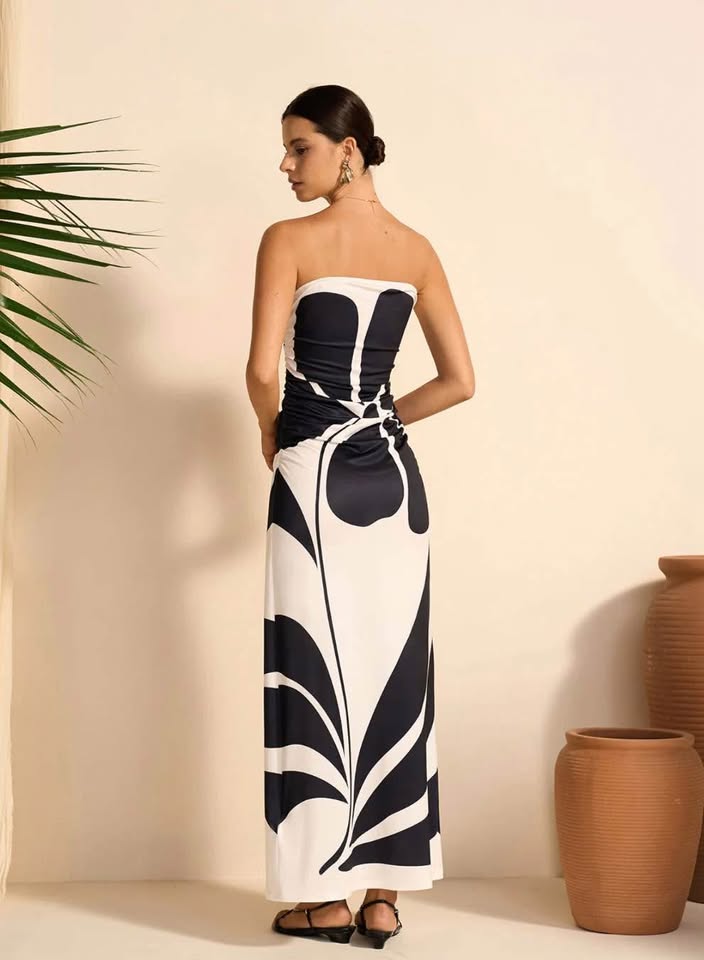 Commense Semi-Sheer Strapless Floral Dress Size Large - photo 2