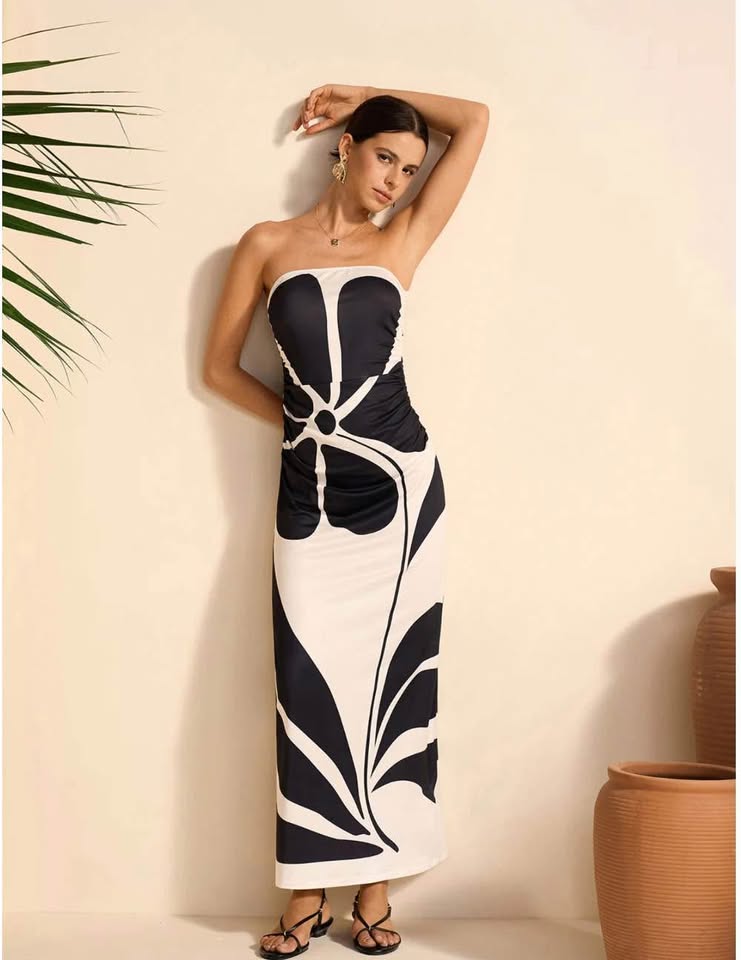 Commense Semi-Sheer Strapless Floral Dress Size Large - photo 3