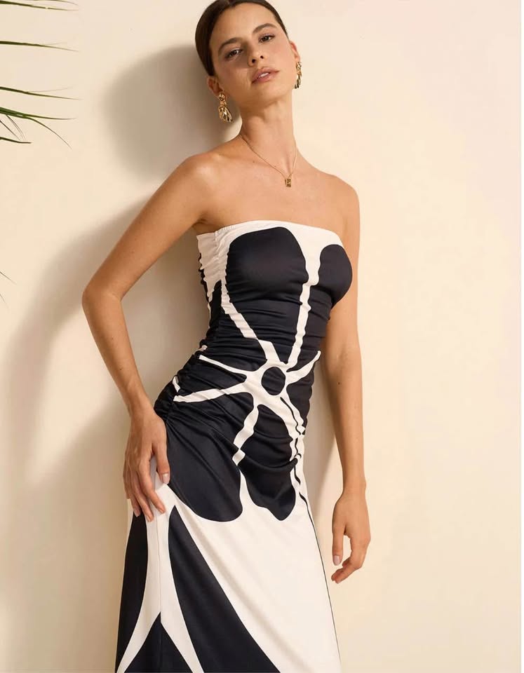 Commense Semi-Sheer Strapless Floral Dress Size Large - photo 4