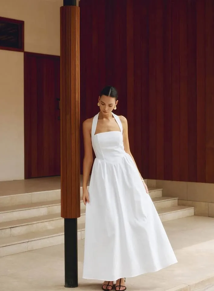 Commense Cotton & Linen Halter A Line Long Dress Size Large image indicator(2)