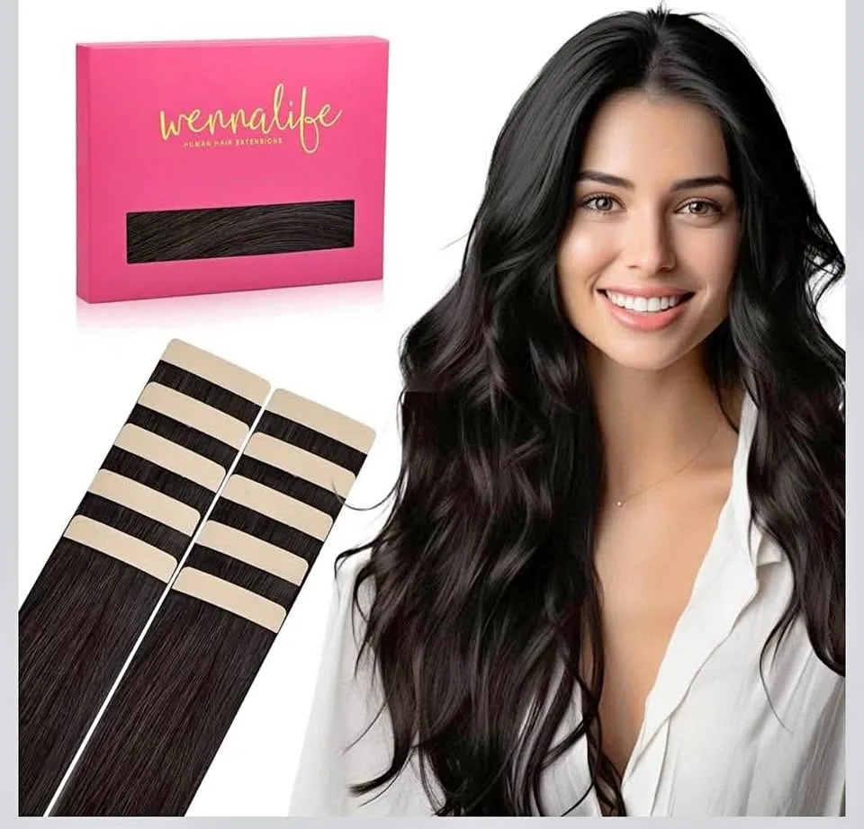 New Tape in Human Hair Extensions - Natural Brown