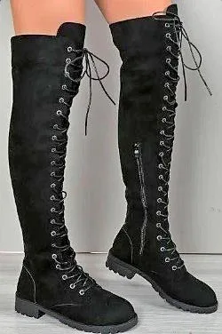 Black suede knee high boots (size 38)