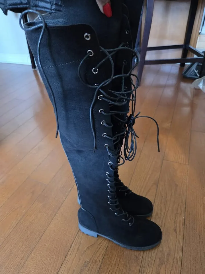 Black suede knee high boots (size 38) image indicator(2)