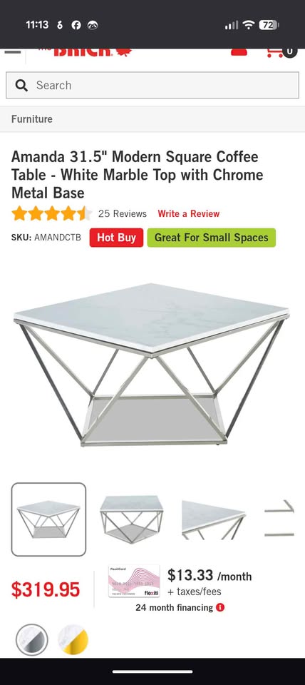 White Marble top coffee table for sale with chrome base - photo 2