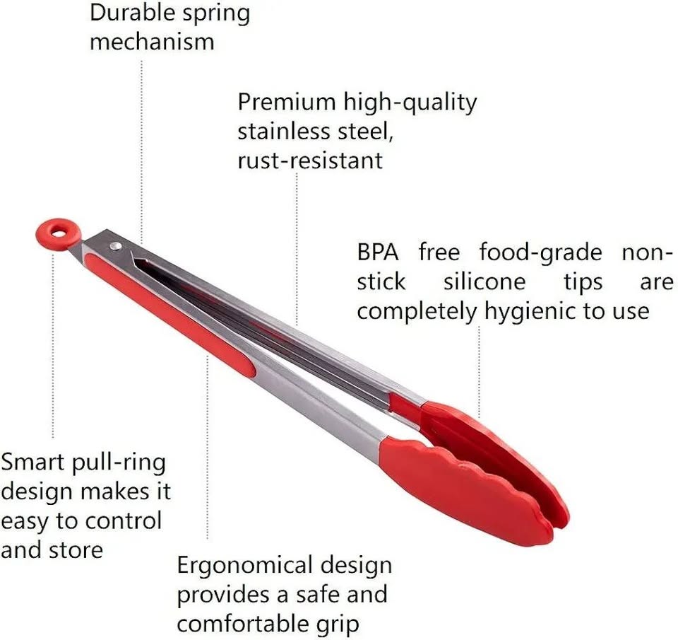 Kitchen Tongs Set – 2 Pack - Stainless Steel - RED - photo 2