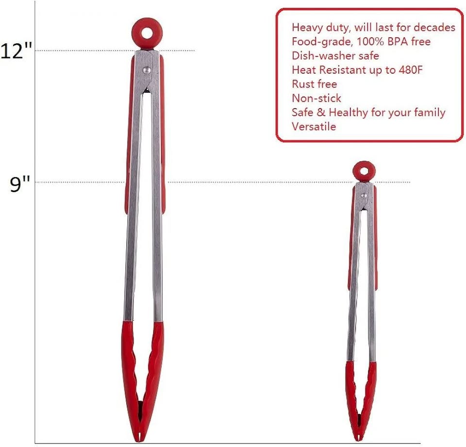 Kitchen Tongs Set – 2 Pack - Stainless Steel - RED - photo 3