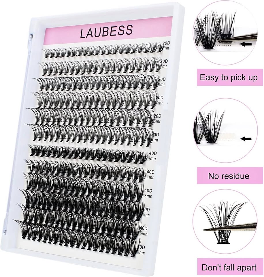 LAUBESS Cluster Lashes 240pcs Mixed Tray Black