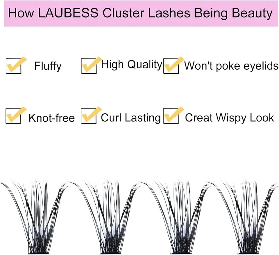 LAUBESS Cluster Lashes 240pcs Mixed Tray Black image indicator(4)