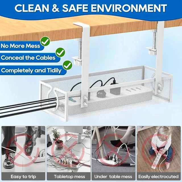 Under Desk Cable Management Tray – Metal Mesh Organizer image indicator(9)