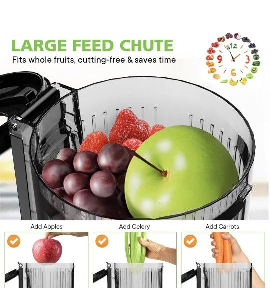 Cold Press Juicer, 5.3" Wide Feed Chute, Masticating Juicer - photo 2