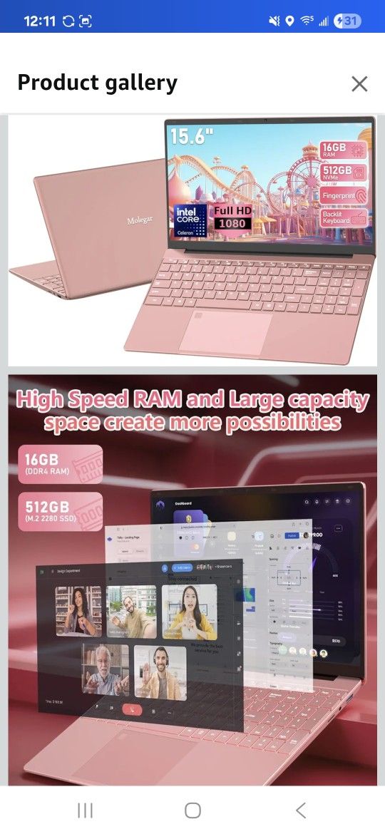 15.6" FHD Laptop Pink, 16GB RAM 512GB SSD - photo 2
