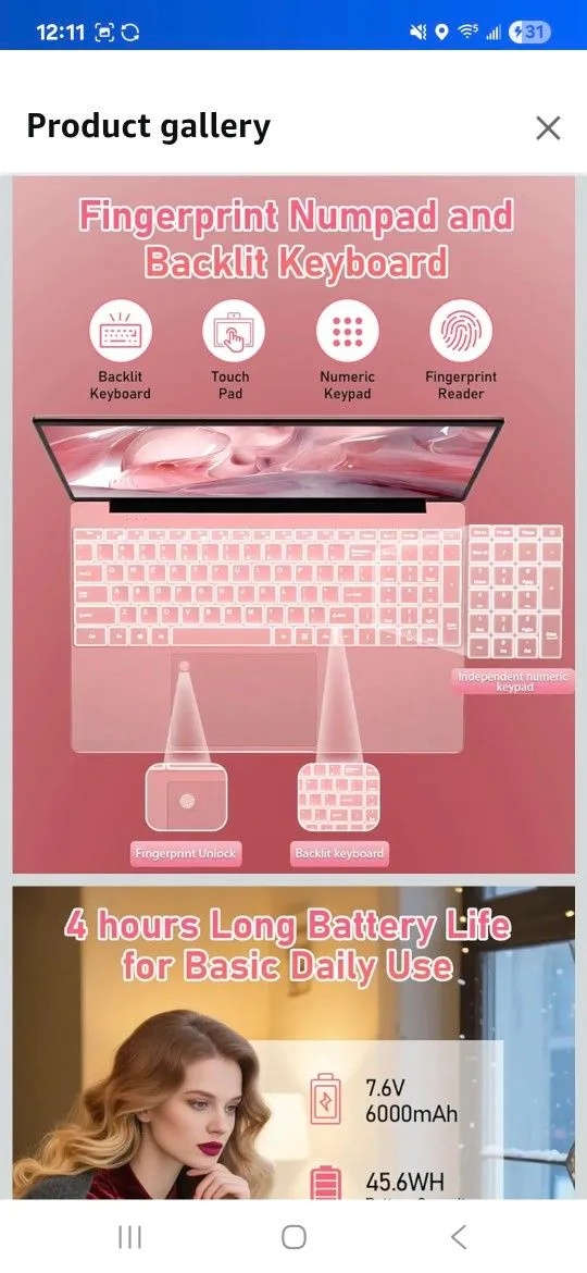 15.6" FHD Student Laptop Pink, 16GB RAM 512GB SSD image indicator(4)