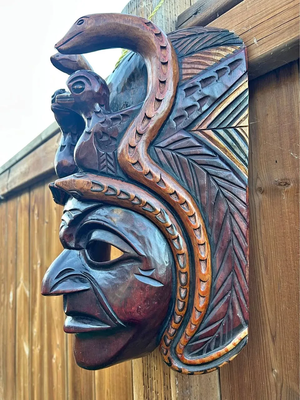 Guatemalan Mayan Wooden Bird & Serpent Mask thumbnail