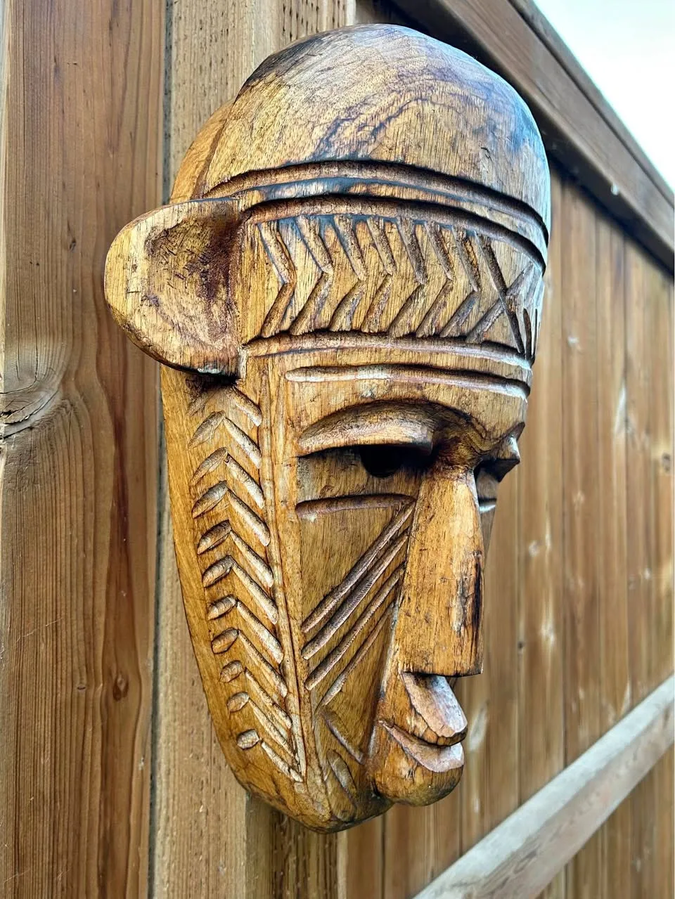 Large Heavy Indonesian Hand-Carved Wooden Tribal Mask thumbnail
