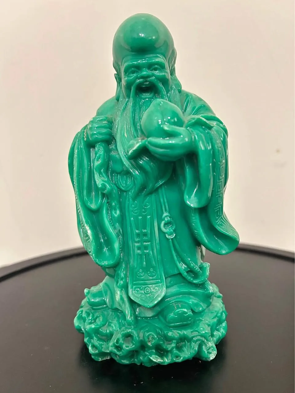 Vintage Chinese Green Faux Jade Figurine - Shou Xing thumbnail