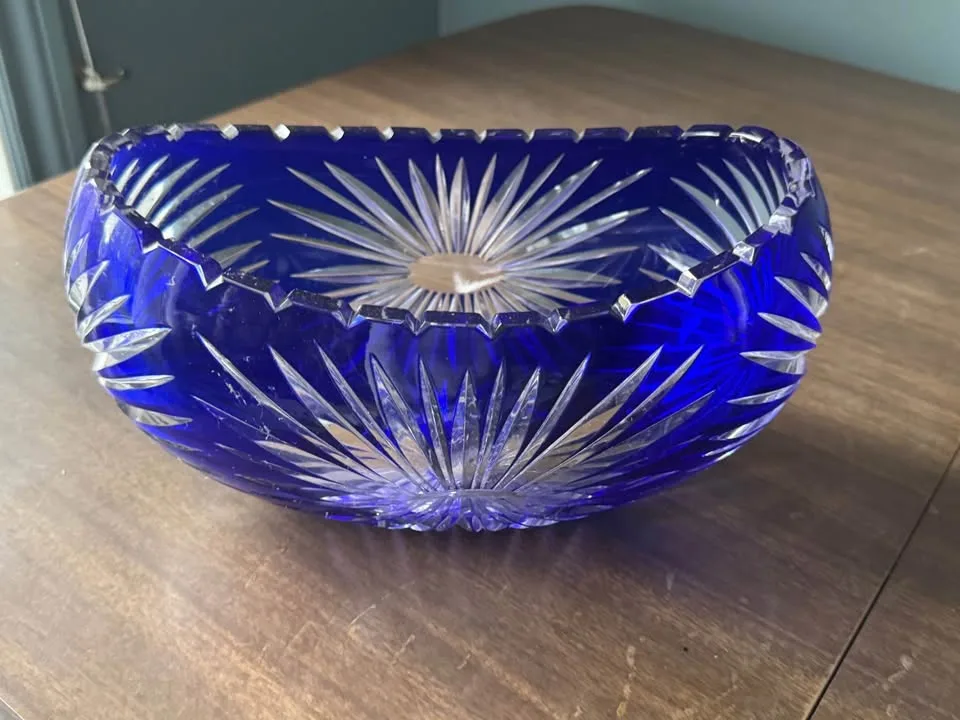 Vintage Cobalt Crystal Oval Bowl and Plate image indicator(2)