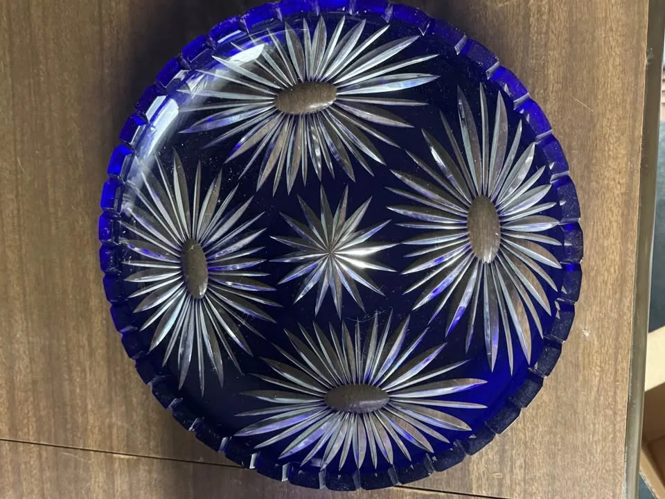 Vintage Cobalt Crystal Oval Bowl and Plate image indicator(3)