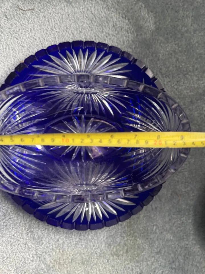 Vintage Cobalt Crystal Oval Bowl and Plate image indicator(4)