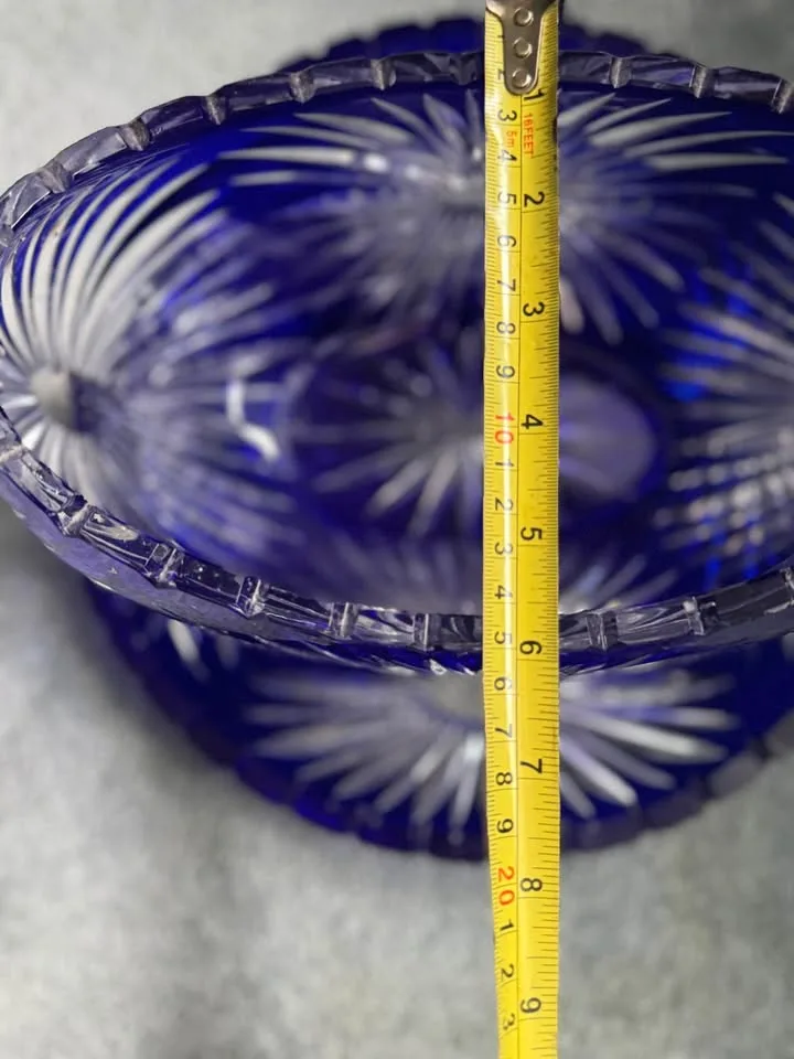 Vintage Cobalt Crystal Oval Bowl and Plate image indicator(5)