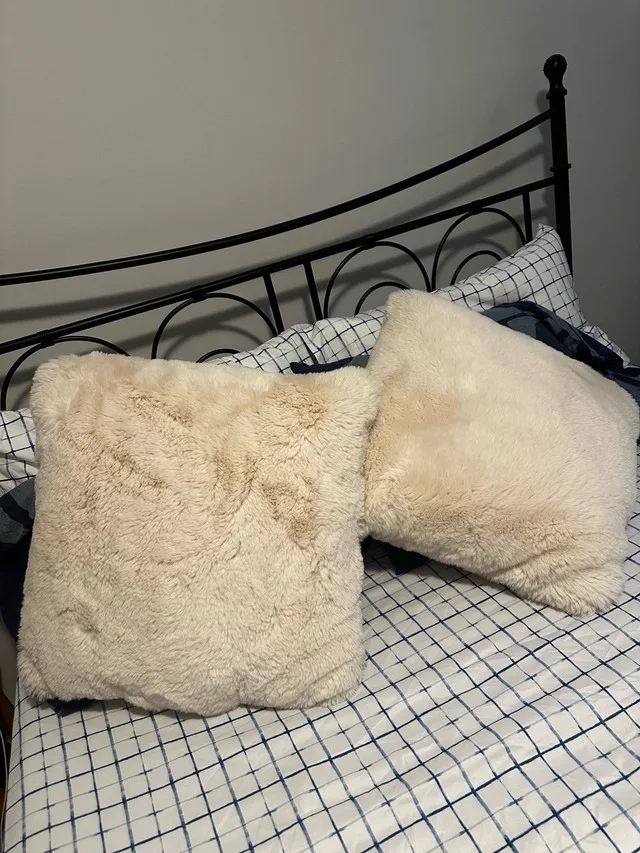 White fluffy pillow, bolsters & carpet image indicator(2)