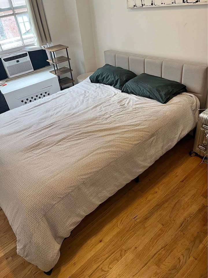 Grey fabric Queen bed frame