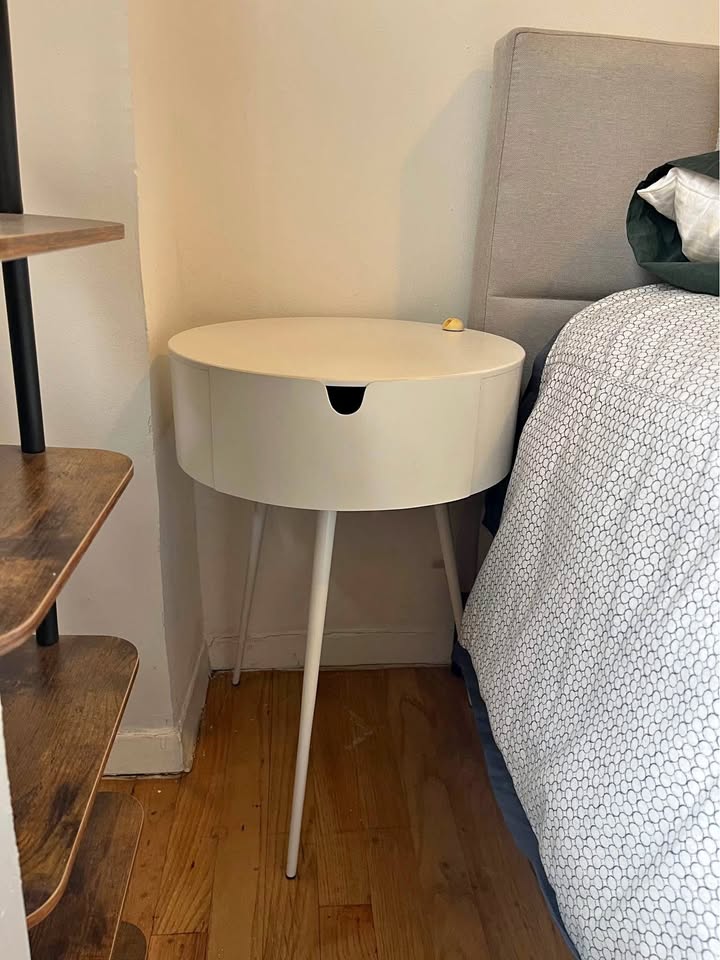 White metal nightstand