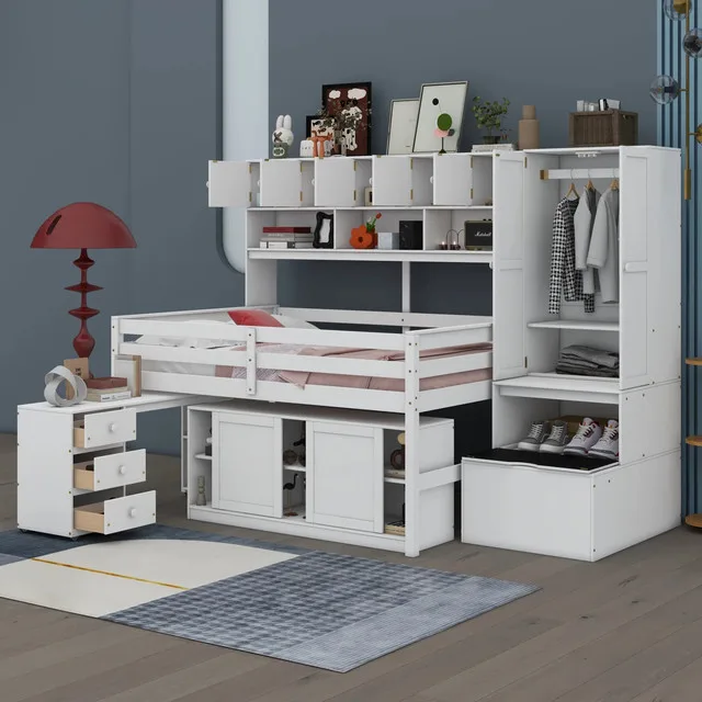 Jawonna Wooden Loft Bed With Under-Bed Desk image indicator(2)