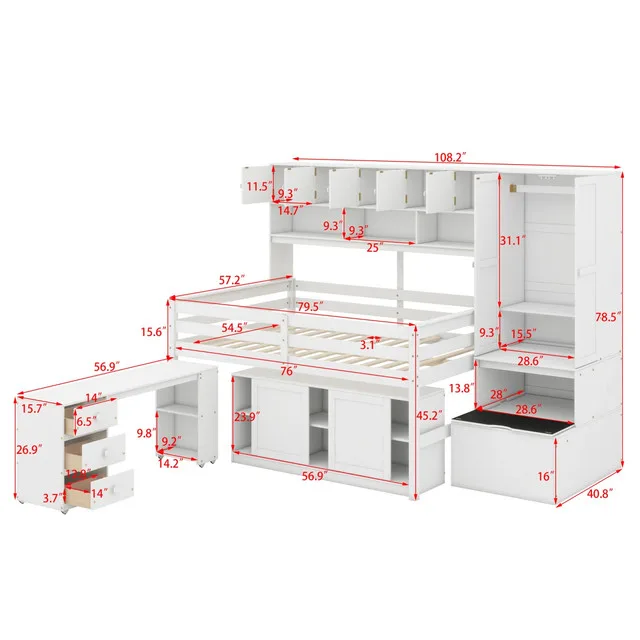 Jawonna Wooden Loft Bed With Under-Bed Desk image indicator(5)