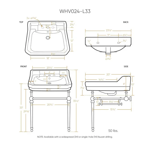 Whitehaus 24" Victoria Console Sink Vanity image indicator(3)