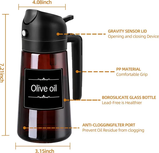 VESSION Olive Oil Dispenser and Sprayer 16oz/470ml image indicator(5)