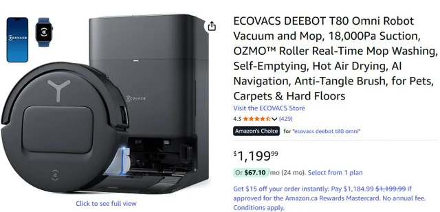 ECOVACS DEEBOT T80 Omni Robot Vacuum and Mop thumbnail