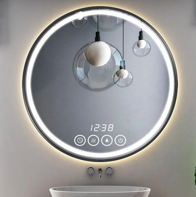 Round LED Bathroom Mirror with Lights (Black, 26" x 26") image indicator(3)