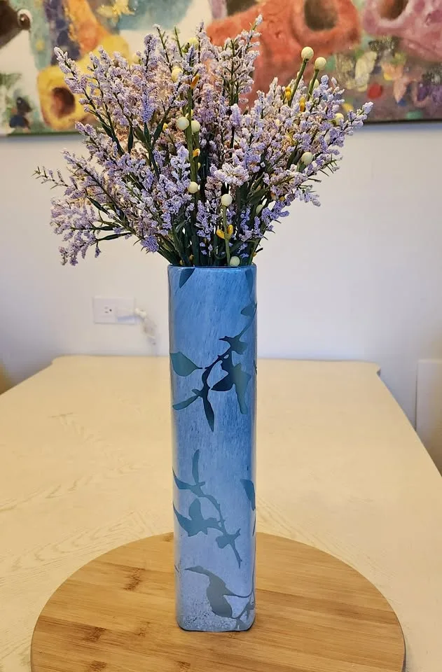 Tall Rectangular Blue Cameo Vase