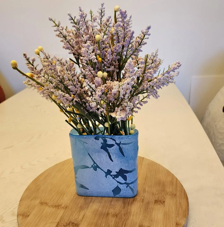 Blue Cameo Glass Vase Etched