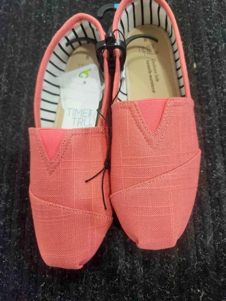 Pop of Coral! Time and Tru Espadrilles, Size 8, New thumbnail