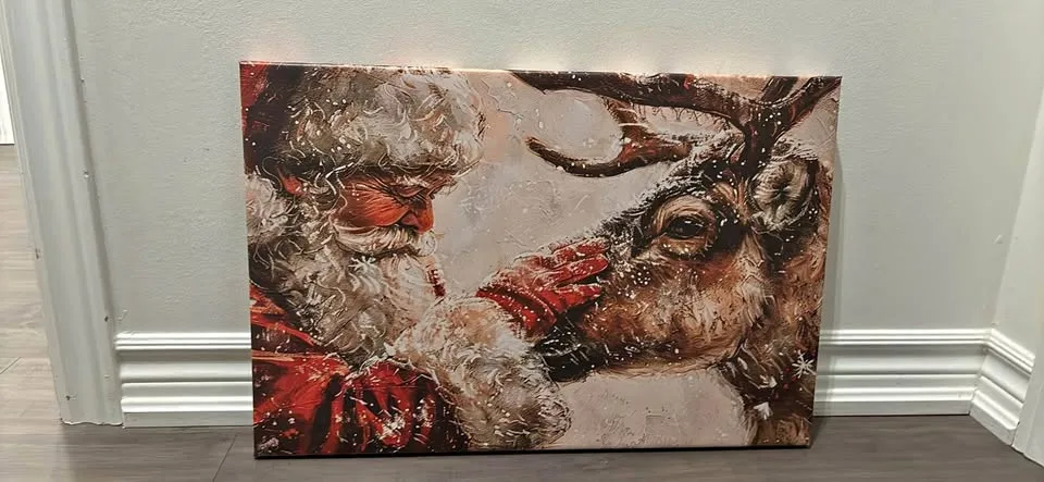 Santa And His Reindeer Canvas Wall Art-Ready To Hang thumbnail