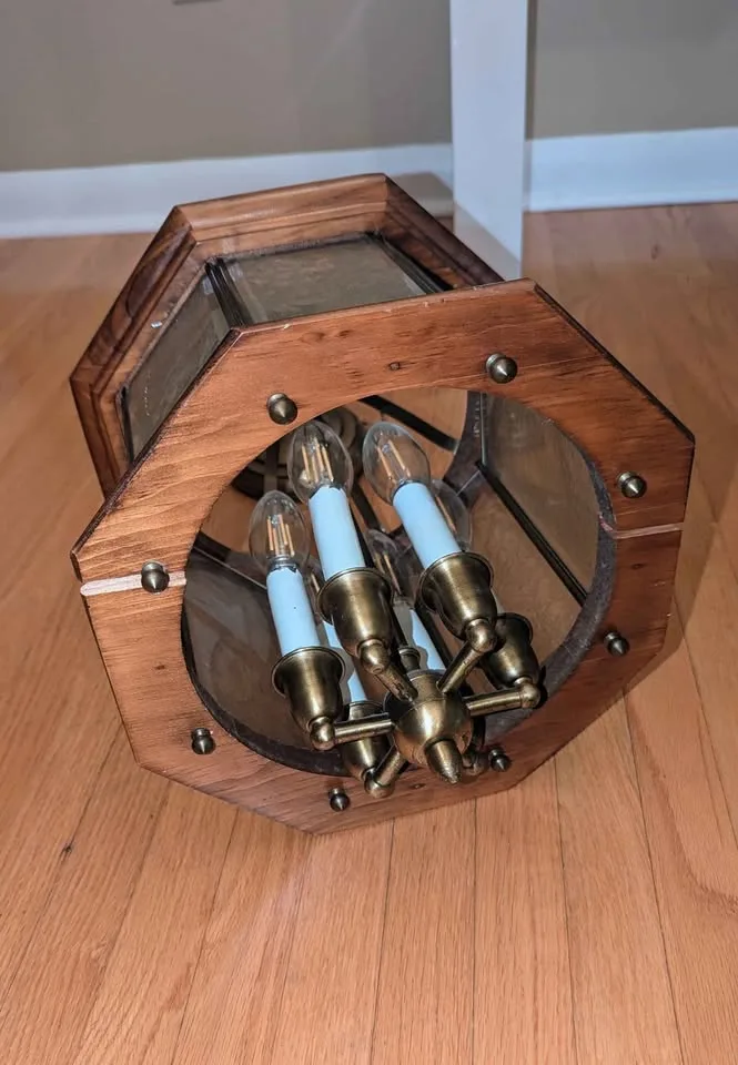 🕯 Vintage 6-Light Brass & Wood Hexagonal Hanging Lantern image indicator(7)