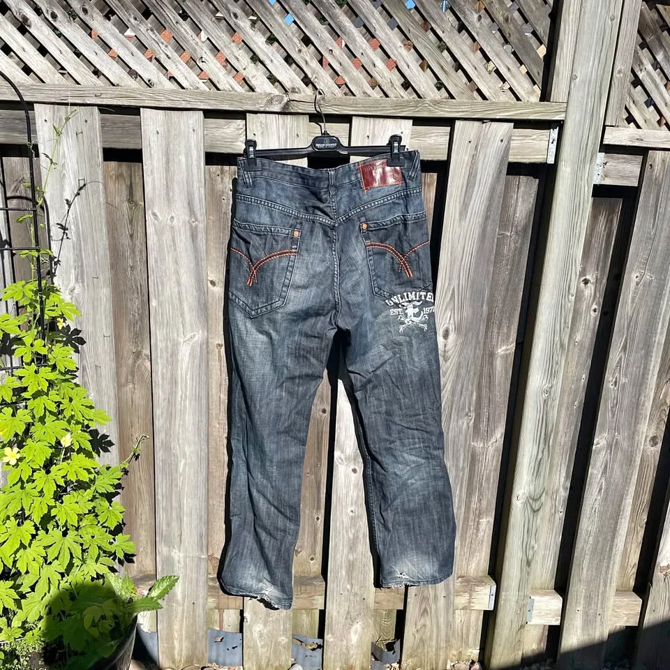 Vintage ecko baggy faded distressed jeans 👖 🐗 size 34 thumbnail