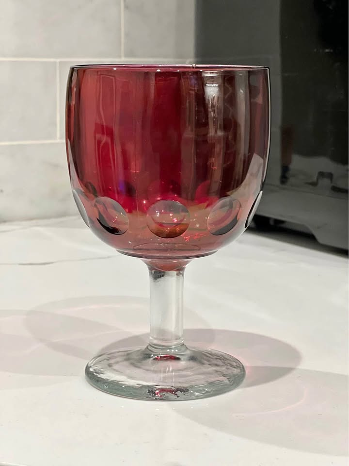 Vintage Bartlett Collins cranberry red thumbprint goblet