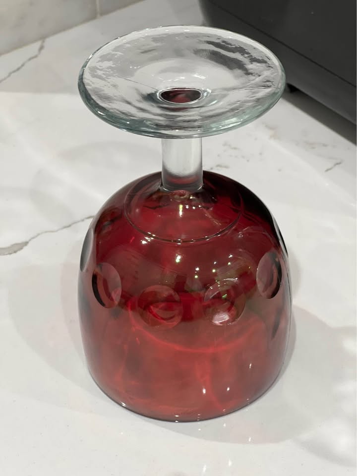 Vintage Bartlett Collins cranberry red thumbprint goblet - photo 4
