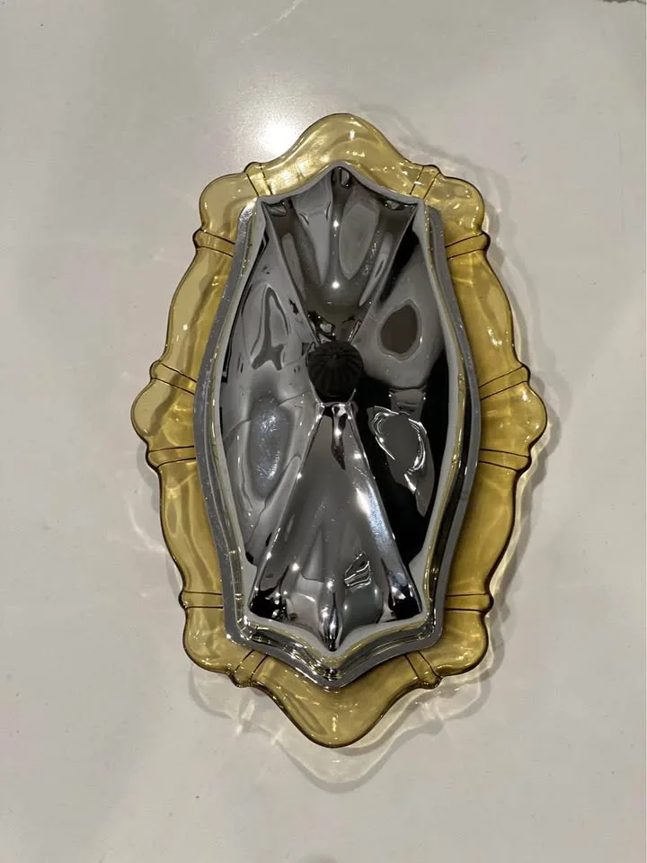 Vintage Amber Glass Butter Dish Starburst Art Deco MCM image indicator(4)