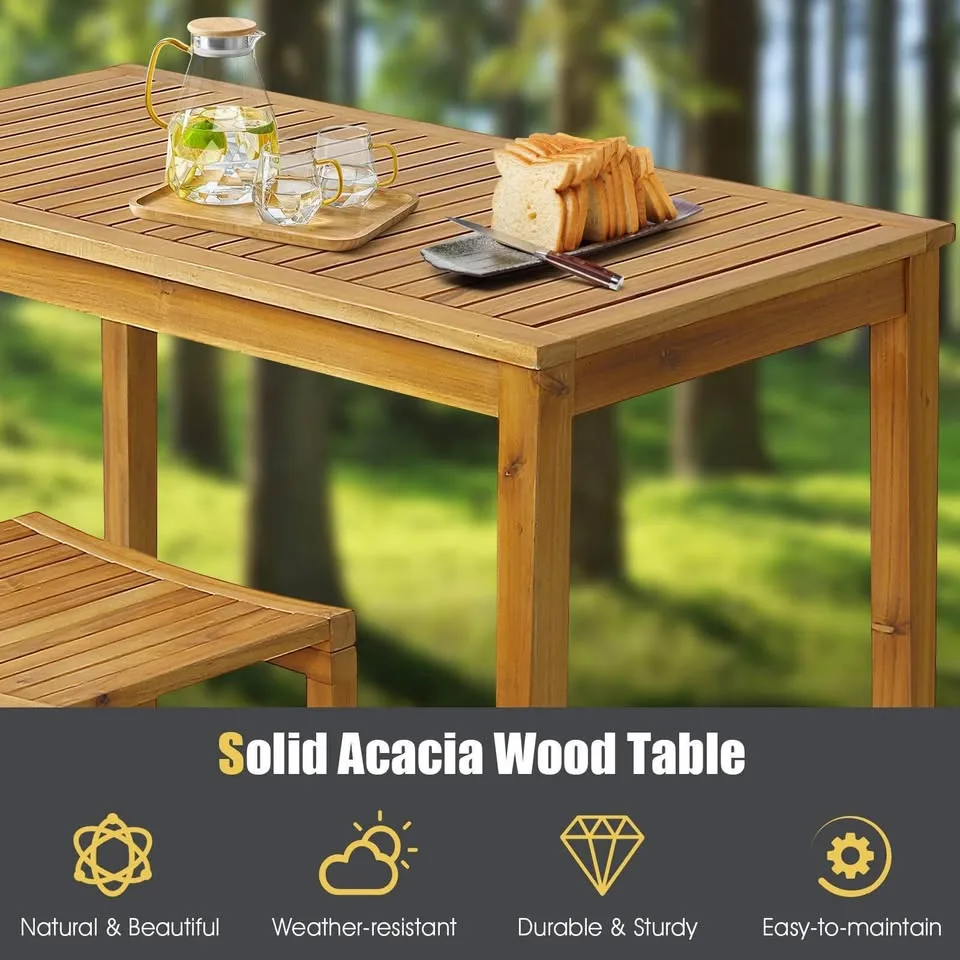 Acacia Wood Bar Table Set 45" Rectangular Dining Table image indicator(3)