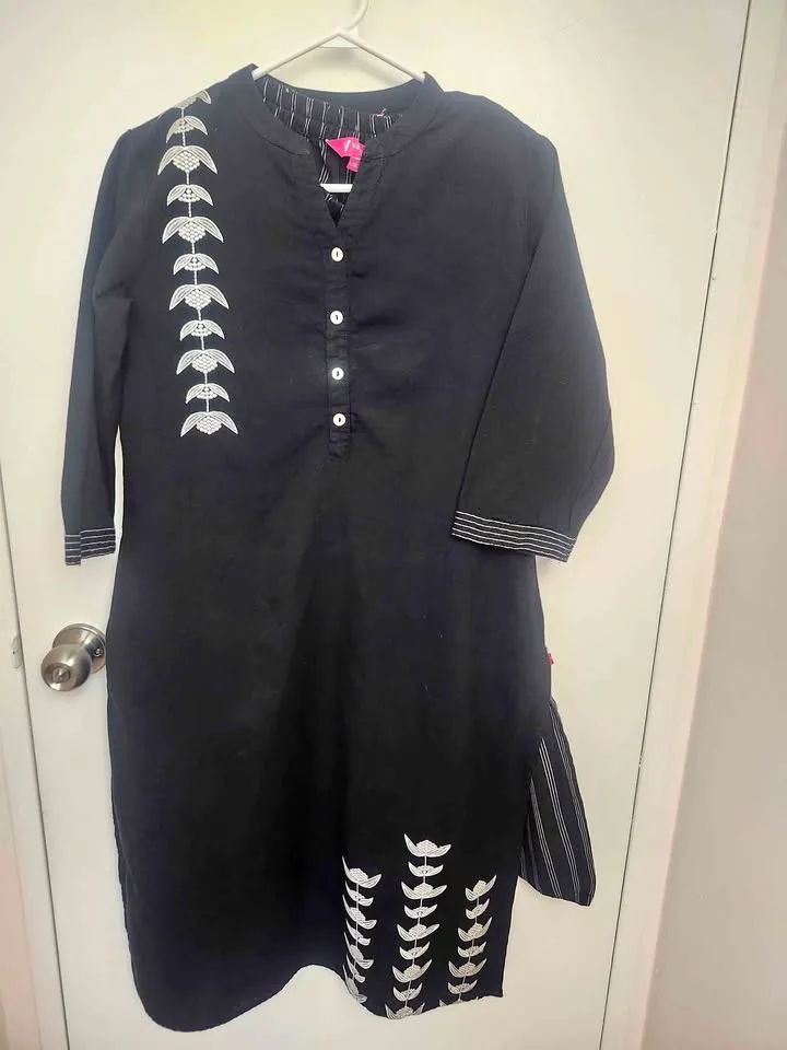 Kurti & Pants Set – Black with White Embroidery ✨🖤🤍 thumbnail