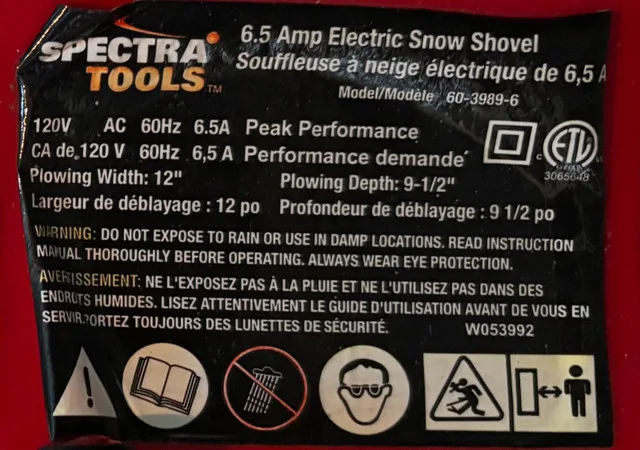 Spectra electric snow shovel image indicator(2)