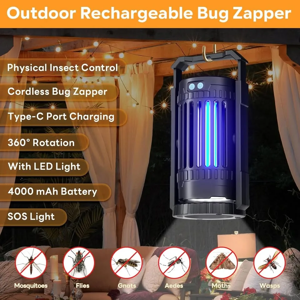 🔌 Bug Zapper Outdoor – 4000mAh Rechargeable Mosquito Killer Lamp image indicator(9)