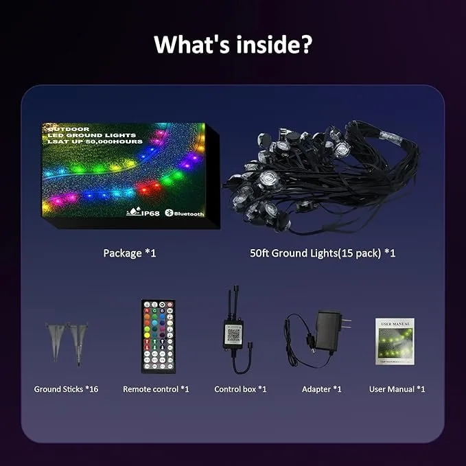 50FT Outdoor Ground Lights, Smart RGB Pathway Lights image indicator(5)