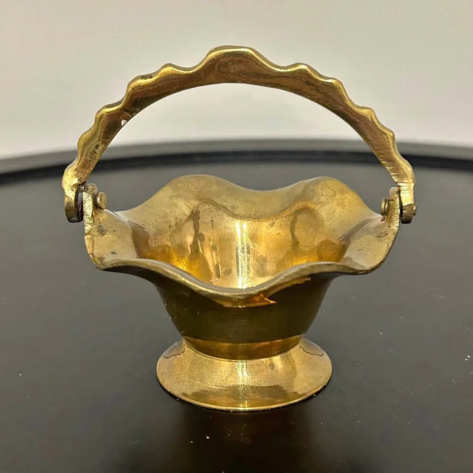 Vintage Solid Brass Miniature Basket 2,5” thumbnail