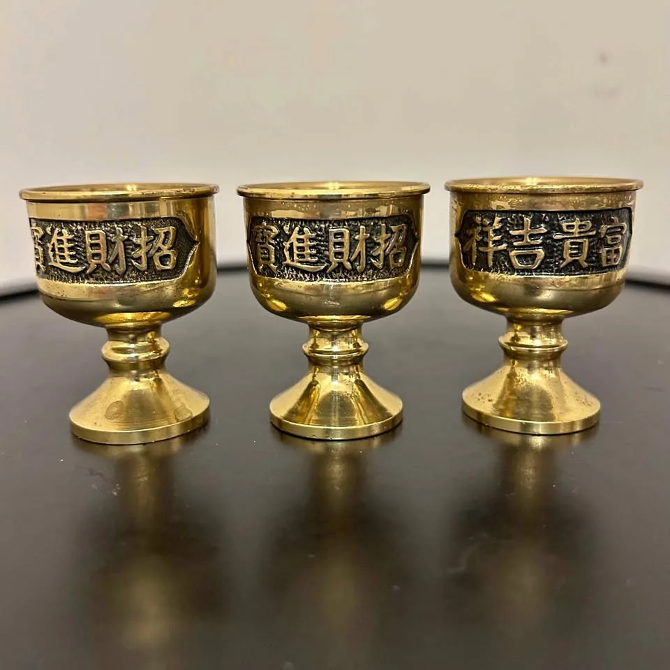 Set of 3 Vintage Chinese Brass Goblets thumbnail